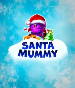  Experience the whimsical "Santa Mummy" slot game by Belatra, showcasing a Santa-clad mummy dressed in festive holiday attire. This eye-catching image portrays the mummy with a bright purple hue, wearing a Santa hat, against a backdrop of snowy blue and frosty snowflakes. The game's title, "Santa Mummy," is prominently displayed in large, icy blue letters.