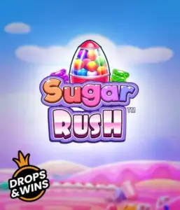 Enjoy the delightful world of Sugar Rush by Pragmatic Play, showcasing a vibrant candy dispenser on a dreamy candy landscape. This image portrays the playfulness of the game, adorned with bright candies and engaging typography. Ideal for players seeking a sweet adventure, delivering a delightful gaming experience. 