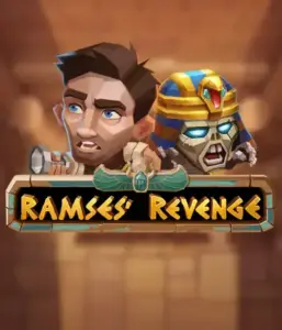 Dive into the mysterious world of the Ramses' Revenge game by Relax Gaming, highlighting a frightened explorer and a terrifying mummy set against an Egyptian tomb backdrop. This image portrays the drama of ancient Egyptian myths, ideal for fans of Egyptian-themed slots, delivering a thrilling escape. 